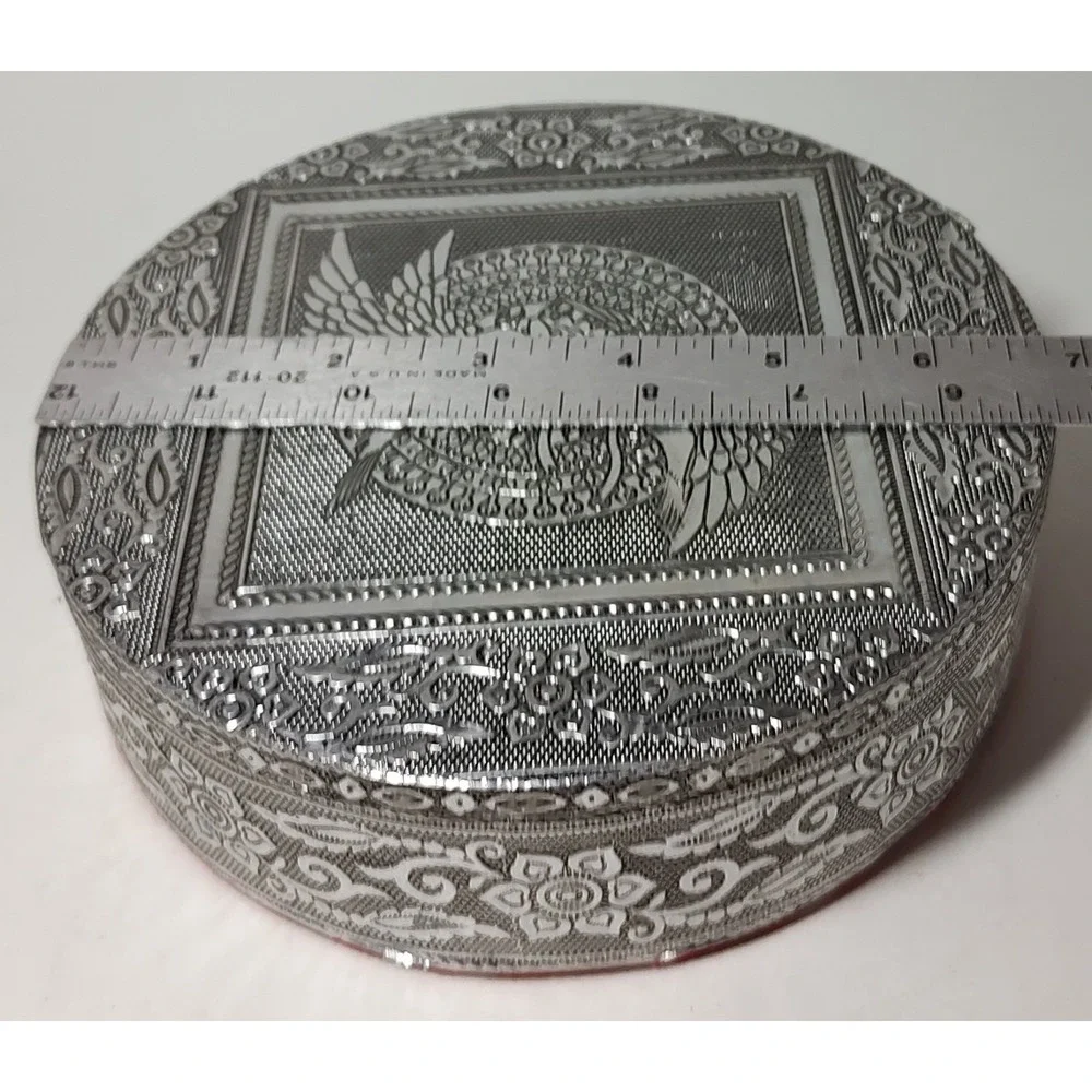 New Handcrafted Jewelry Trinket Box Embossed Birds Aluminum and Red Velvet India